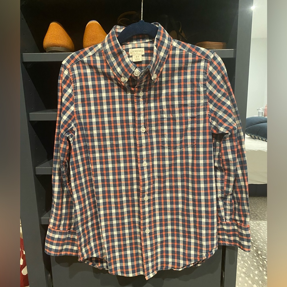 J. Crew Crewcuts boys plaid button down shirt Oxford EUC sz 6-7 cotton